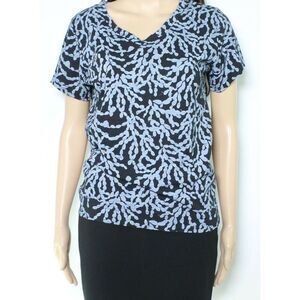 FRESH PRODUCE Womens Black Pocketed Printed Short Sleeve V Neck T-Shirt XS